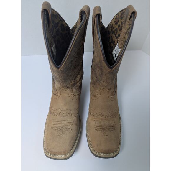 Smoky Mountain Brown Leather Western Cowboy  Boots Kids Size 3 Youth Square Toe - Picture 3 of 12